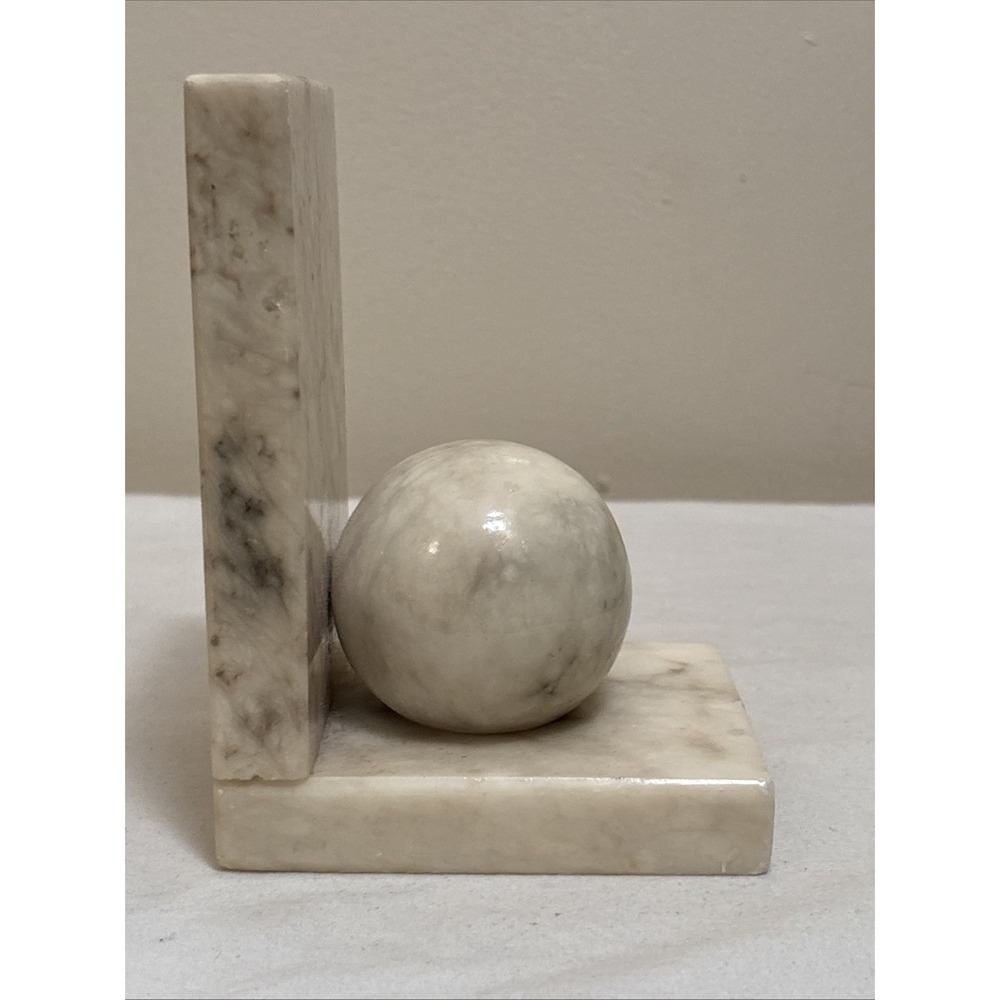 Vintage Marble Round Ball Bookend Handmade in Italy Mid Century Modern